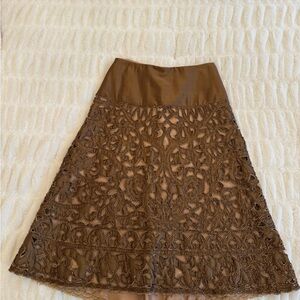Spectacular Alberta Ferretti Brown A-Line Perforated Silk Lace-like Beaded Skirt